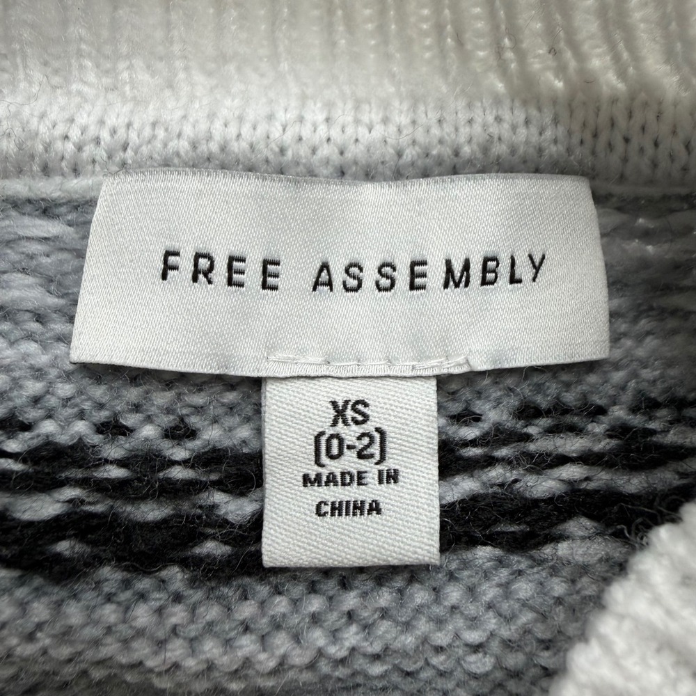 Free Assembly Wool Blend Sweater Womens XS Gray Fair Isle Knit Pullover Preppy - Picture 3 of 7